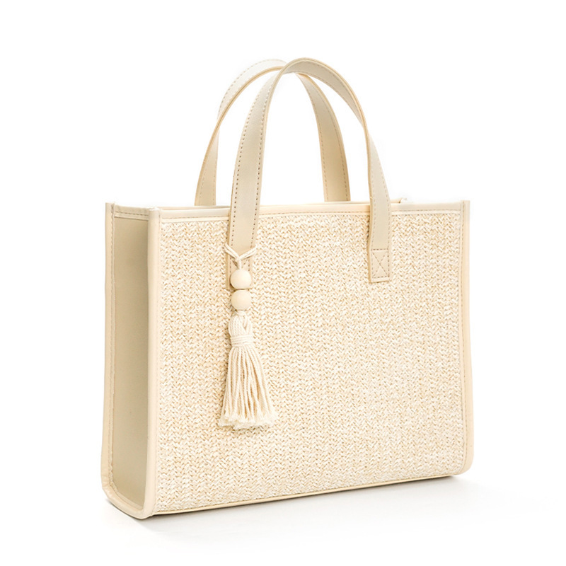 Straw woven bag, vacation style summer woven bag, large-capacity female student single-shoulder hand-carry casual French tote bag full figure