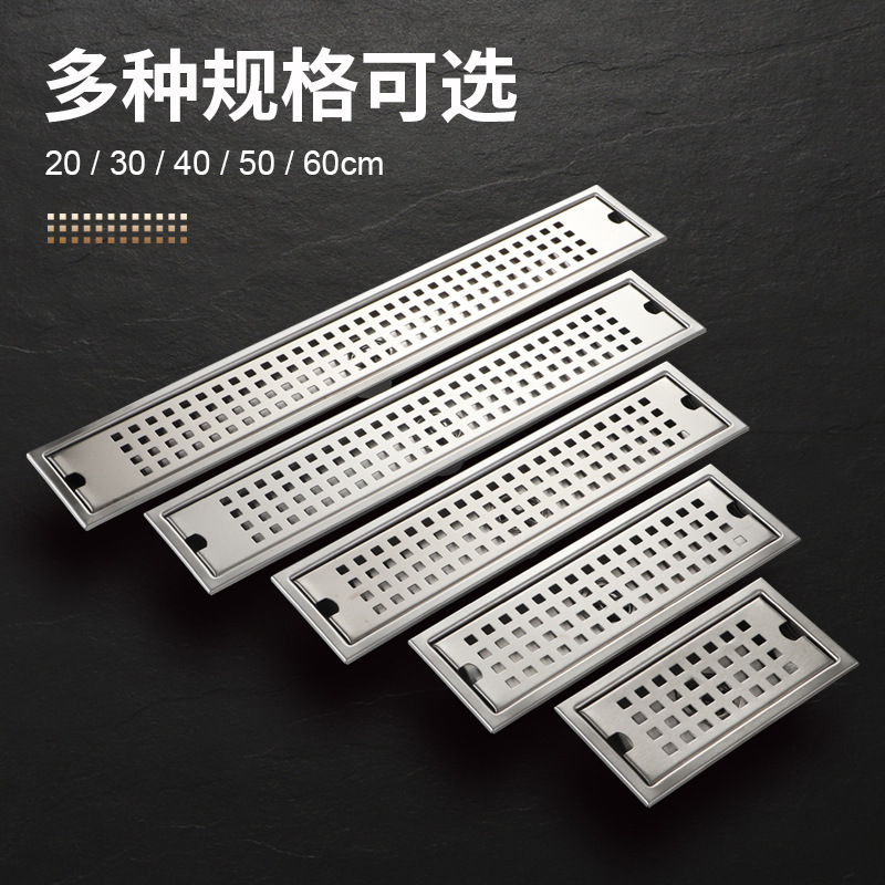 Cross-border stainless steel grid long floor drain, hotel project large flow anti-odor floor drain, bathroom balcony shower room floor drain full figure