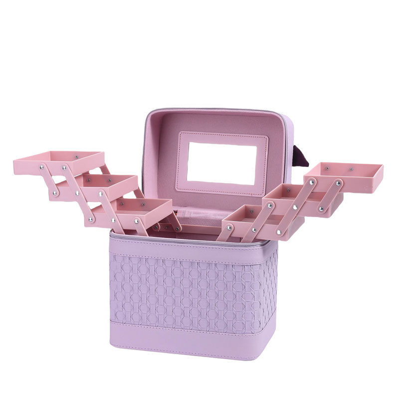 Wholesale of multi-layer cosmetic boxes, portable travel large-capacity cosmetic bags, simple hand-carry cosmetic storage boxes with mirrors Item Picture