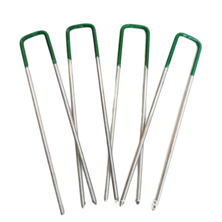 Export products: Baked paint type green lawn nails, U-shaped nails for fixing artificial turf, outdoor greening nails Item Picture