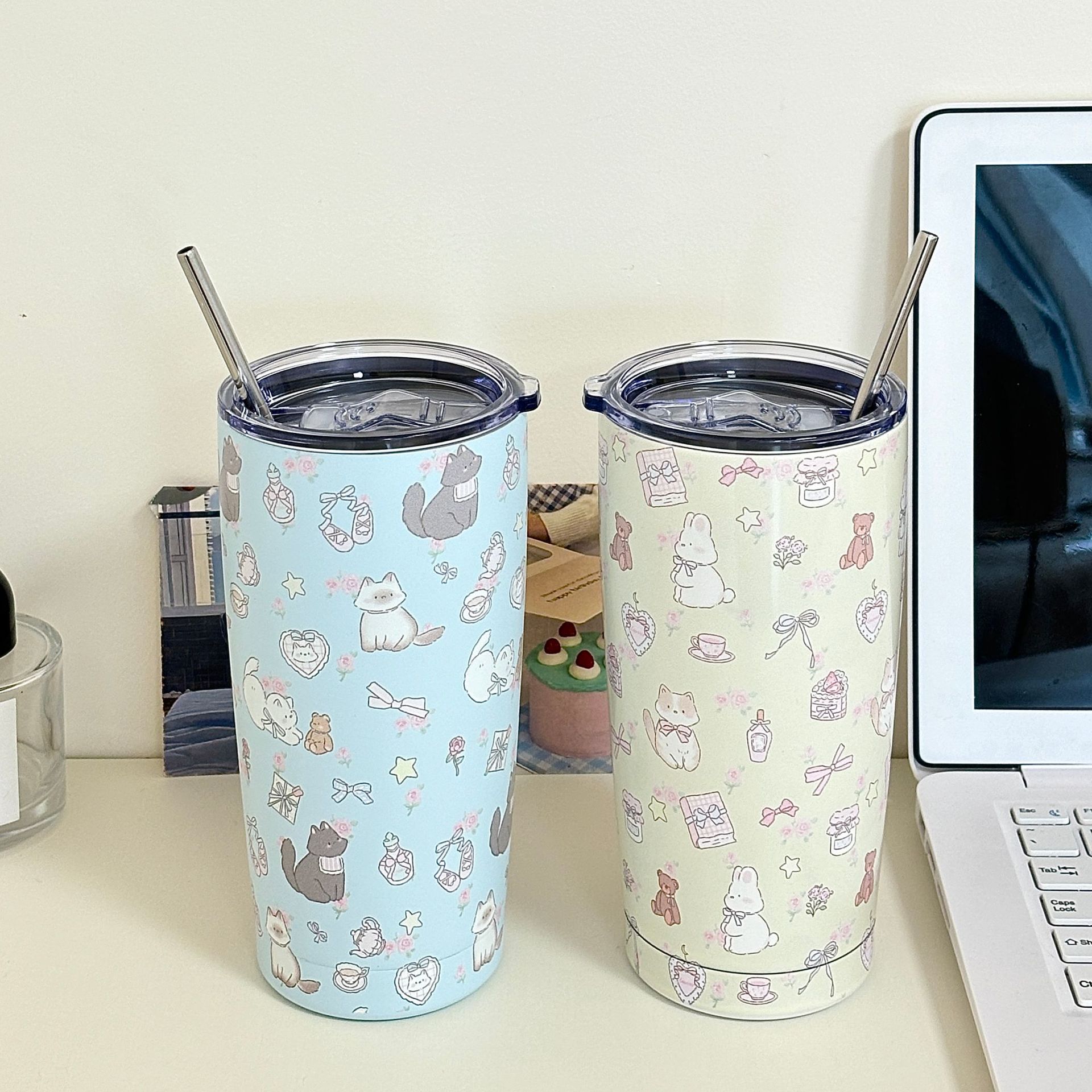 Cartoon Cat group insulated cup, high appearance level, large capacity 304 stainless steel water cup, high-temperature resistant portable coffee cup Specification drawing