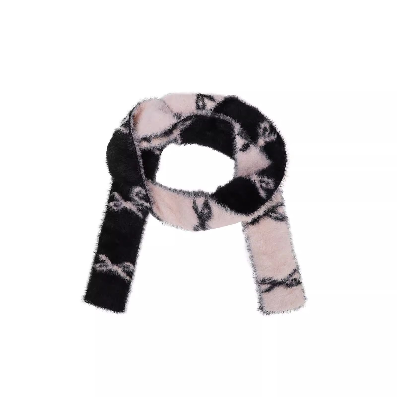 A narrow and long knitted scarf with a contrasting color bow, a Korean style Instagram autumn and winter fashion and warmth, a fluffy scarf for women Item Picture