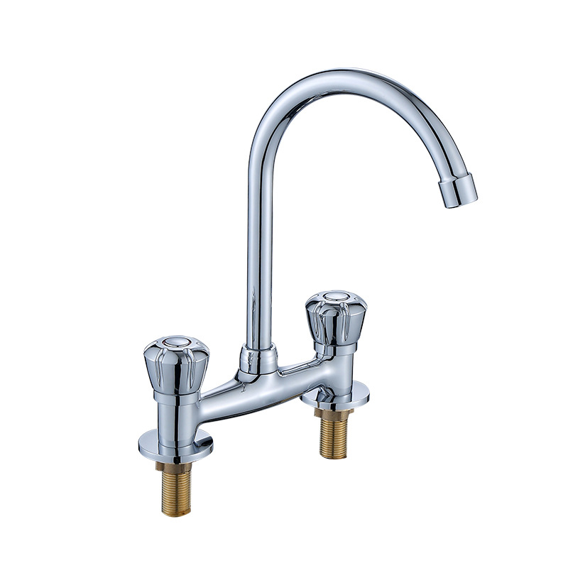 Double-handle double-hole old-fashioned washbasin faucet, cold and hot old-fashioned household and commercial kitchen sink faucet, vertical hole spacing 15CM Item Picture