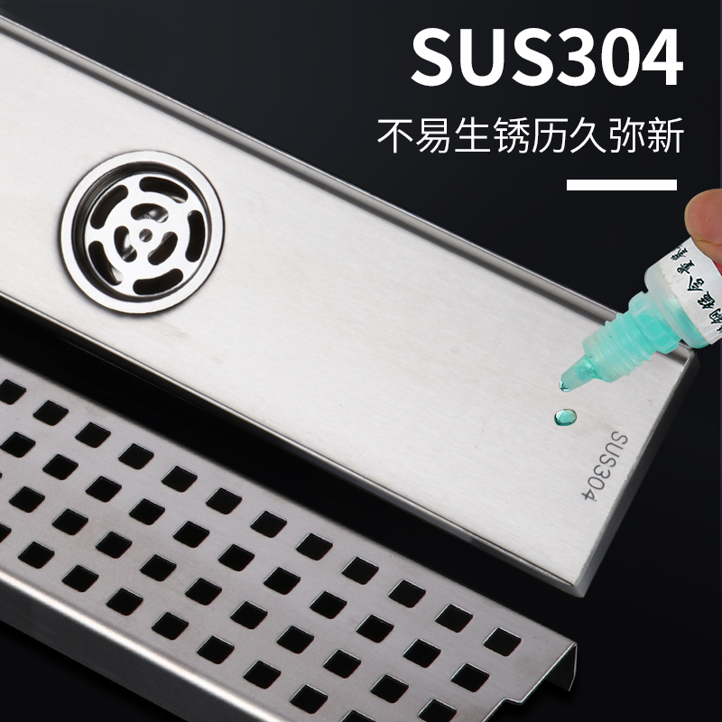 304 stainless steel thickened long floor drain project, large panel extended floor drain, rectangular anti-odor floor drain for shower room details Picture
