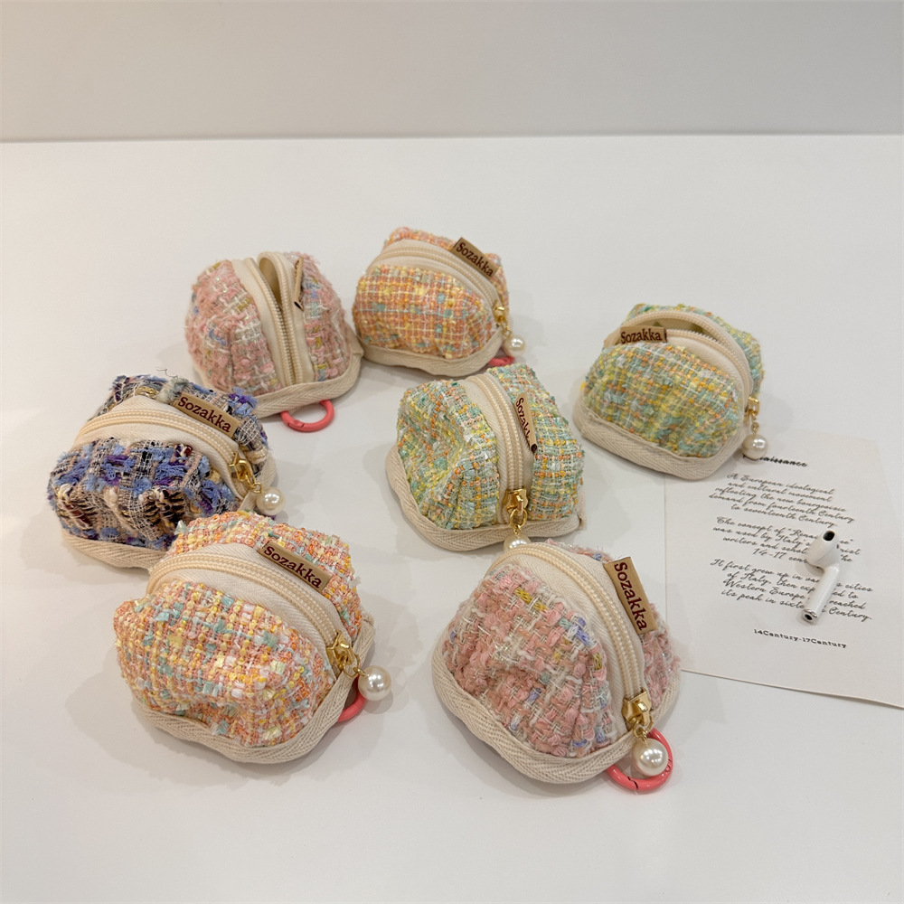 39181 tweed checkered Apple wireless Bluetooth earphone case airpods cute and portable small bag details Picture