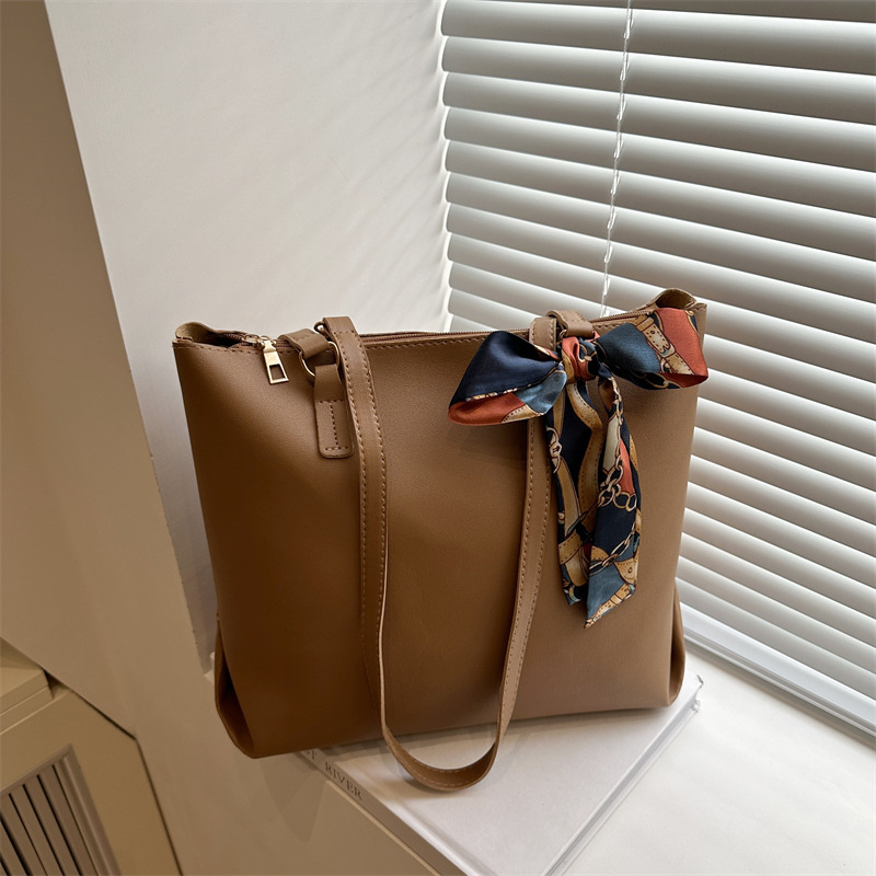 Tote bags for Women 2025: Trendy, simple handbag, silk scarf decoration, shoulder bag, underarm bag full figure