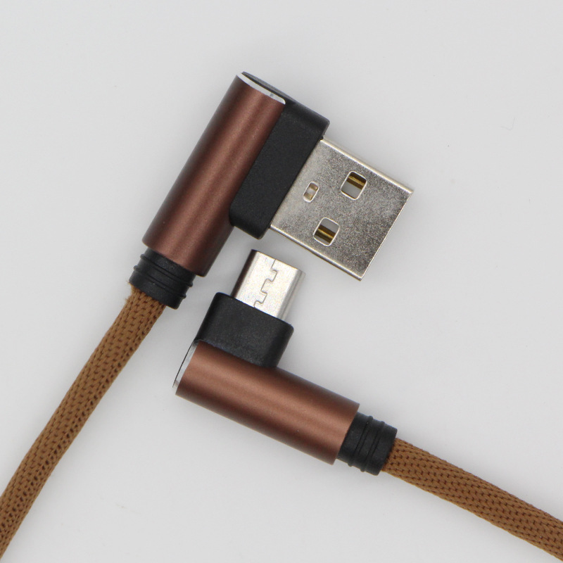 Double-elbow data cable, new fabric braided aluminum shell charging cable, suitable for Android and Apple type-c mobile phone fast charging cable Specification drawing