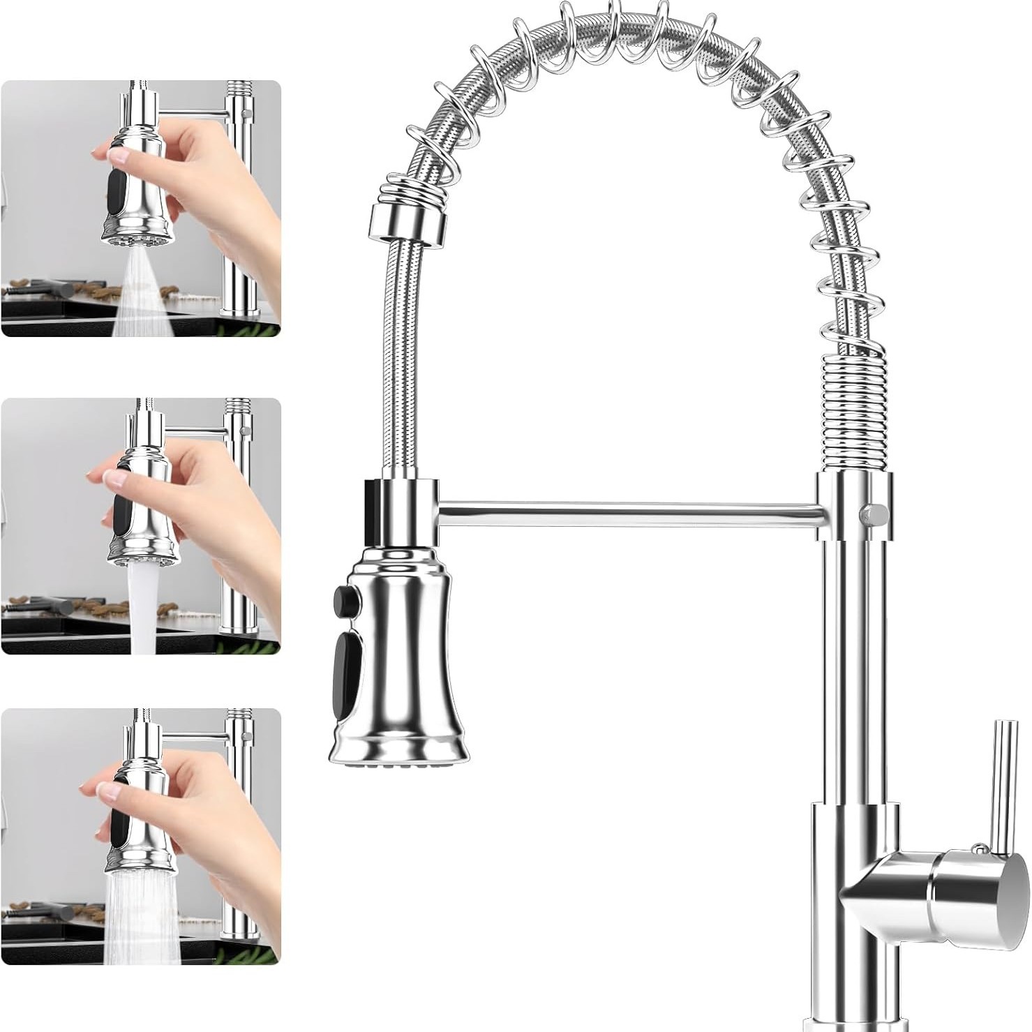 Black kitchen cold and hot dual-purpose spring pull-out faucet, 304 stainless steel, cross-border export, all-copper factory wholesale details Picture