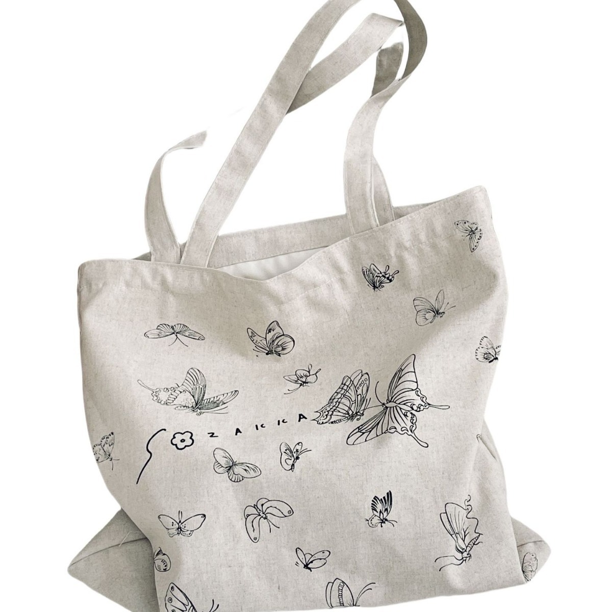 4612 New printed butterfly single-shoulder canvas bag, Korean-style small shoulder bag for laid-back students, large-capacity canvas bag Item Picture