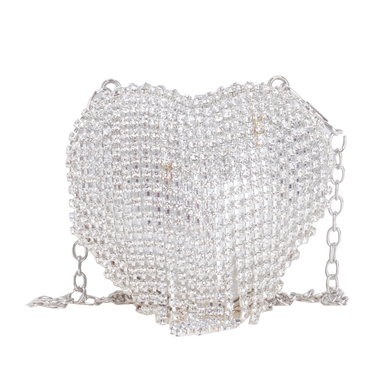 New European and American cross-border socialite Mini heart-shaped fashion diamond pearl mini coin purse dinner bag chain bag Item Picture