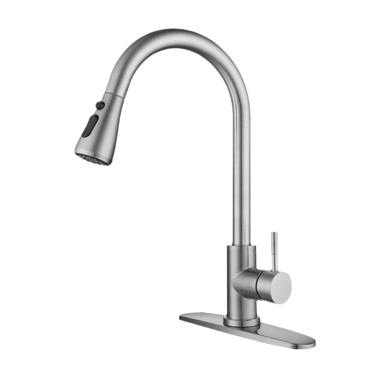 Foreign trade expandable and shrinking faucet, kitchen sink, sink, kitchen sink, cold and hot rotating stainless steel pull-out faucet Item Picture