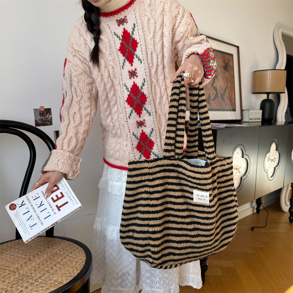 31231 Plush Bag for Women 2023 Winter New Style Colorful polka dot Handbag, Student schoolbag and tote bag Specification drawing