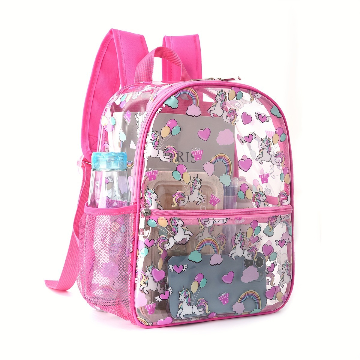 Cross-border best-selling printed transparent backpack, waterproof pvc storage bag, student schoolbag, large-capacity transparent backpack Item Picture