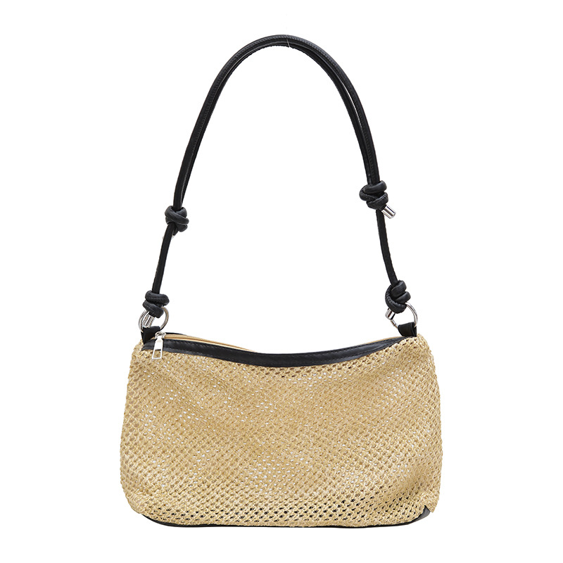 Textured, large-capacity tote bag, single-shoulder bag, 2025 new style, fashionable and retro straw woven underarm bag Item Picture
