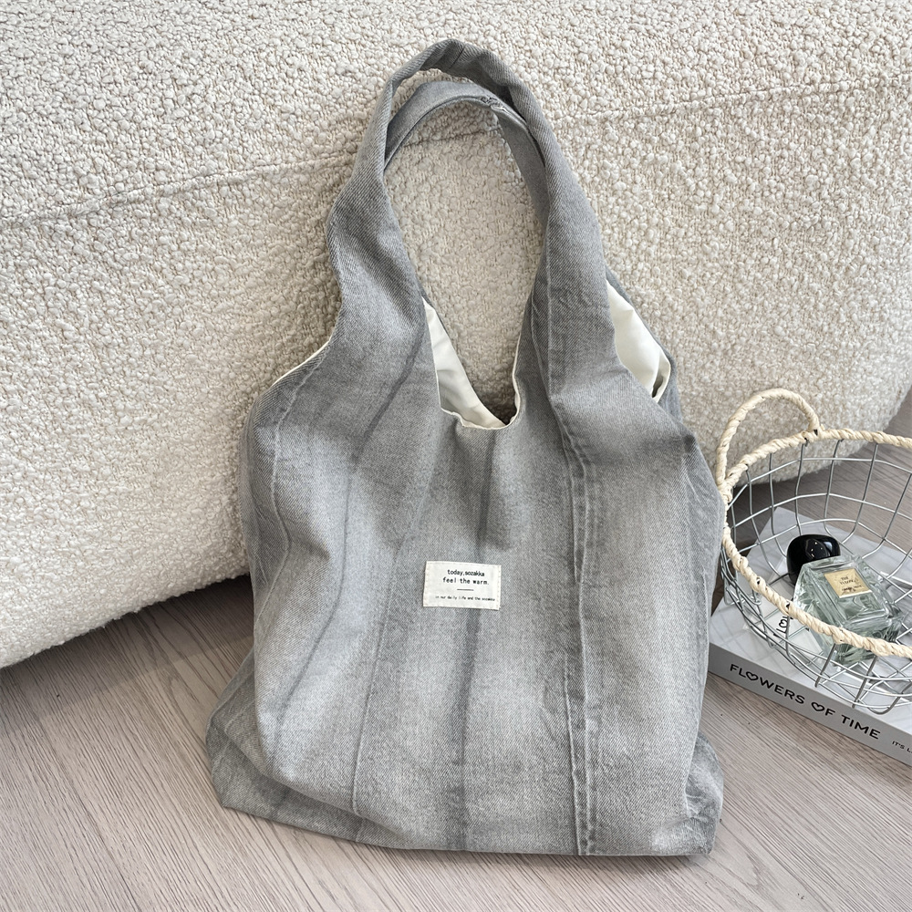 5753 Trendy tie-dyed denim grey single-shoulder backpack, canvas bag, student handbag, large-capacity fabric bag for shopping Application Scenario