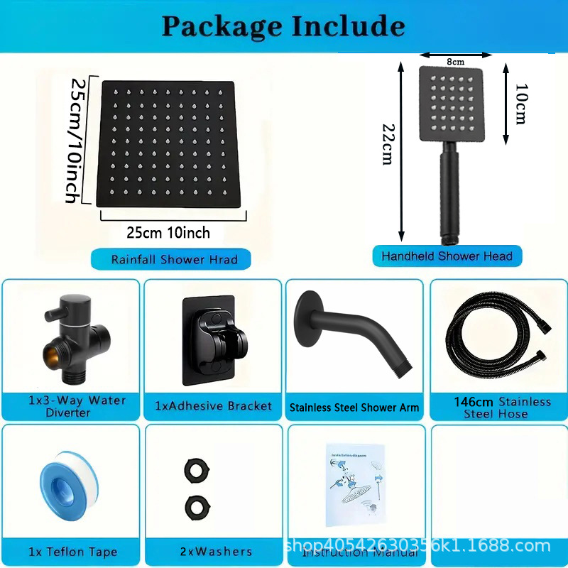 Hot-selling concealed stainless steel shower set and American-style bathroom ceiling square hand-held showerhead set in cross-border foreign trade Item Picture