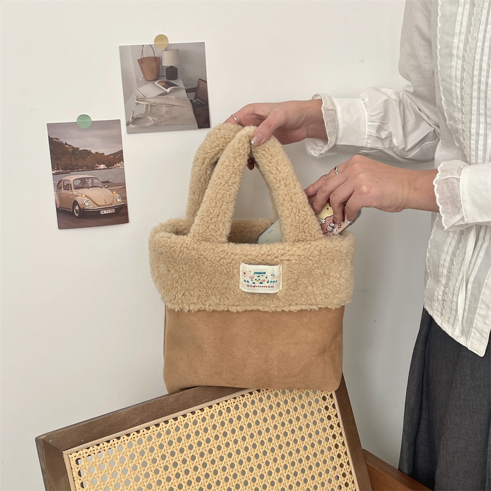 411222 Autumn and winter suede women's handbag, new plush large-capacity tote bag, casual commuting handbag Specification drawing