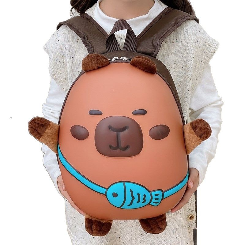 Creative Capibara backpack, PVC nylon Capybara King backpack, baby girl hard shell kindergarten schoolbag backpack Item Picture
