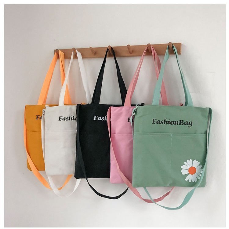 Large-capacity crossbody bag 2024 new style Japanese and Korean printed women's canvas bag with logo printing, student single-shoulder canvas bag full figure