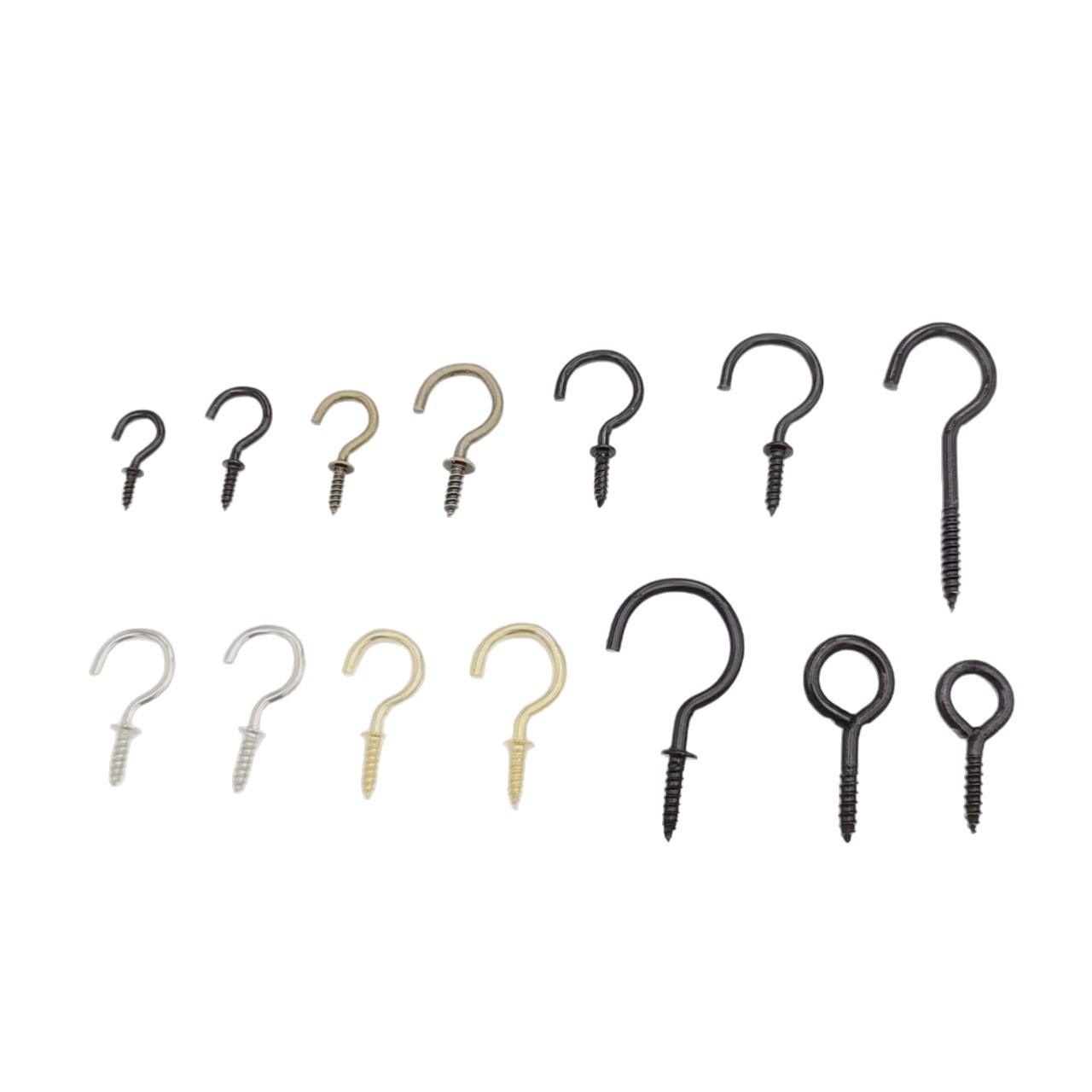 Black with medium opening sheep eye hook, self-tapping screw, sheep horn nail, 9-shaped nail, screw wire hook, cup hook, iron hook diy accessories Item Picture