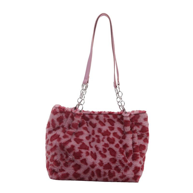 A plush leopard print personalized single-shoulder bag for women, a new autumn/winter 2024 versatile ins underarm bag and a casual tote bag Item Picture