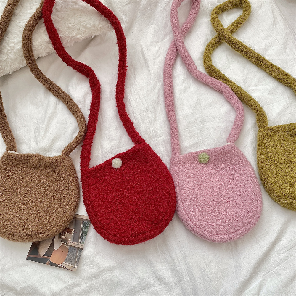 5226 ins cute eggshell bag, macaron-colored plush oval cute small crossbody single-shoulder bag, underarm bag full figure