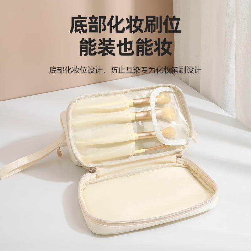 Runhui Twill Double-layer cosmetic Bag, solid color business trip and travel toiletry bag, Large Capacity Cosmetics Storage bag, Double-layer Application Scenario