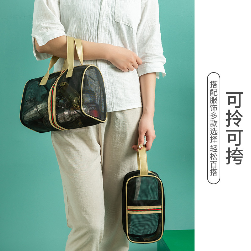 Hot-selling mesh handbag, toiletries, makeup, travel storage bag, transparent bath and swimming bag, mesh breathable three-piece set details Picture