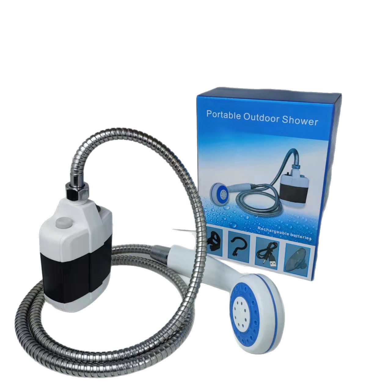 Outdoor shower head, portable beach, camping tent, rechargeable electric bath, dormitory USB lithium battery Item Picture