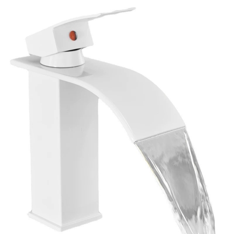 White waterfall faucet, Nordic flat mouth washbasin faucet, bathroom hand washing and face washing countertop basin, cross-border supply Item Picture