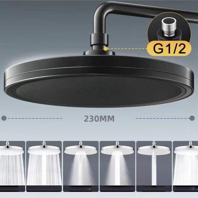 Top-spray shower head, household, pressurized large water volume, bathroom, bathing, rain shower, 9-inch 6-speed showerhead details Picture