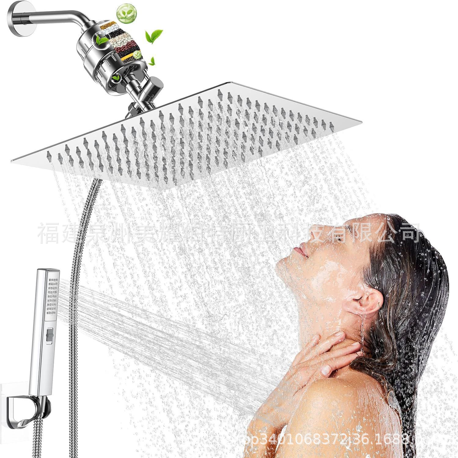 Amazon wall-mounted stainless steel filter, top spray, square with spray gun, hand-held shower head, pressurized shower head set, concealed installation Item Picture