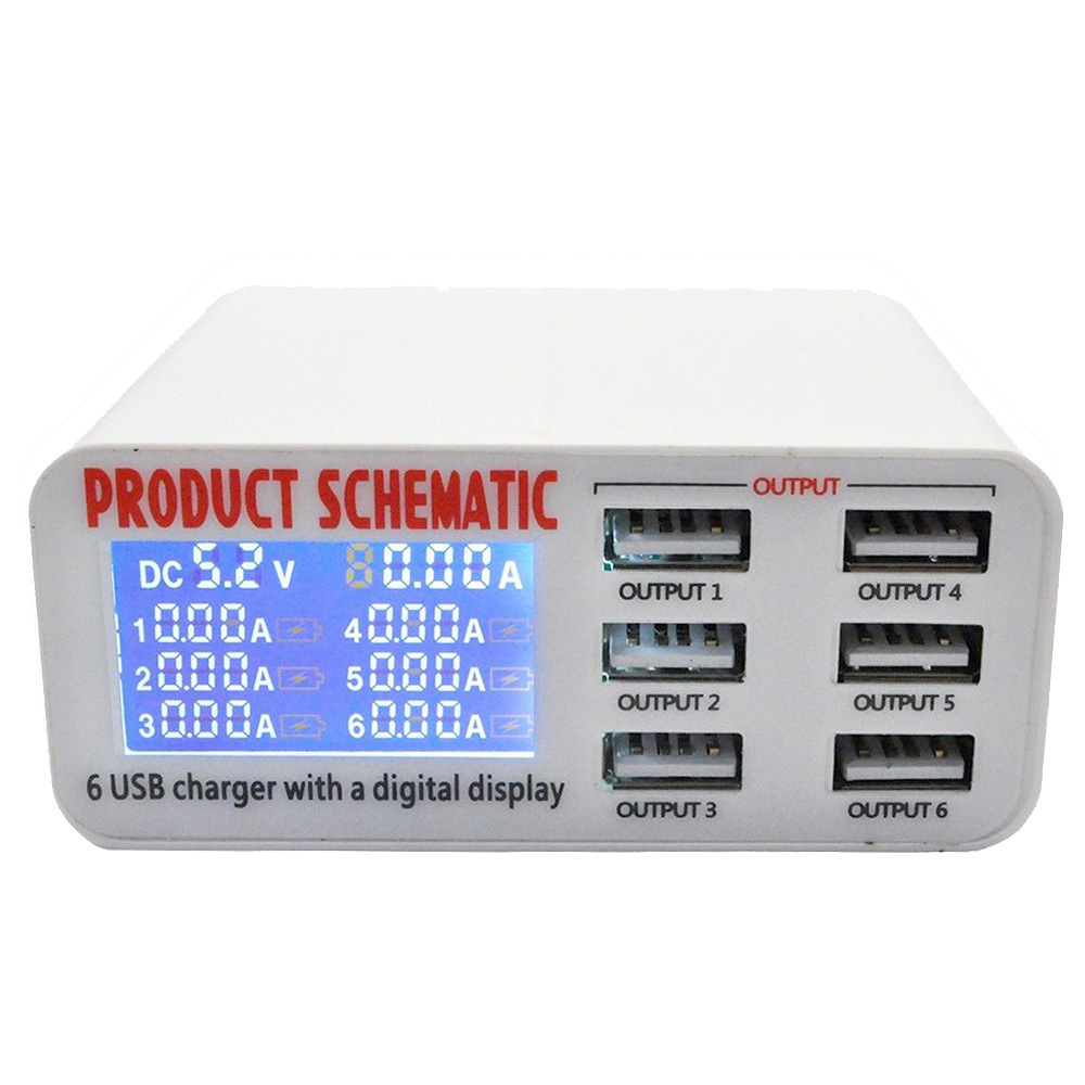 Wholesale of smart digital display 6-port USB electronic products, multi-port and multi-hole chargers, mobile phone chargers, fast charging Item Picture