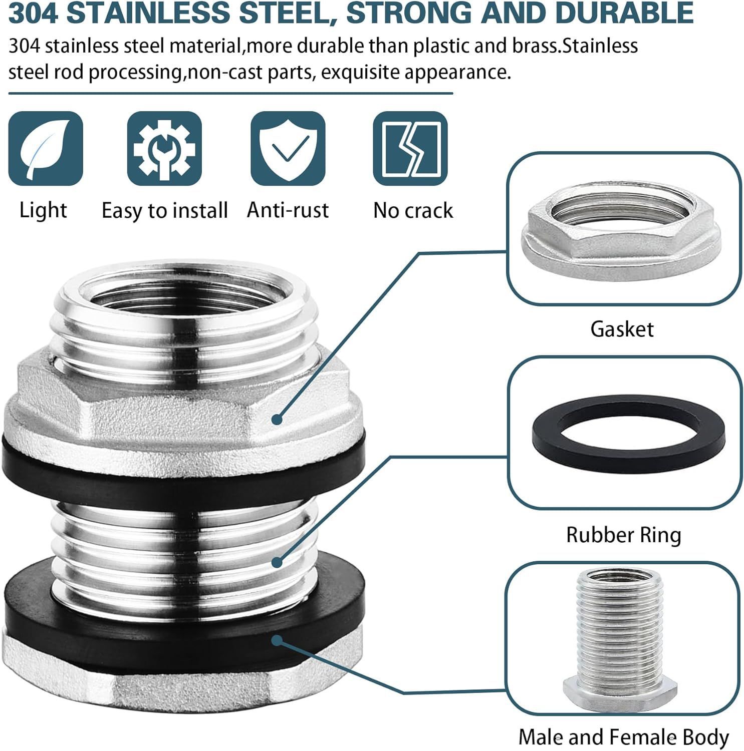 Cross-border US standard 1/2NPTX3/4GHT garden hose threaded stainless steel water tank wall accessories Specification drawing