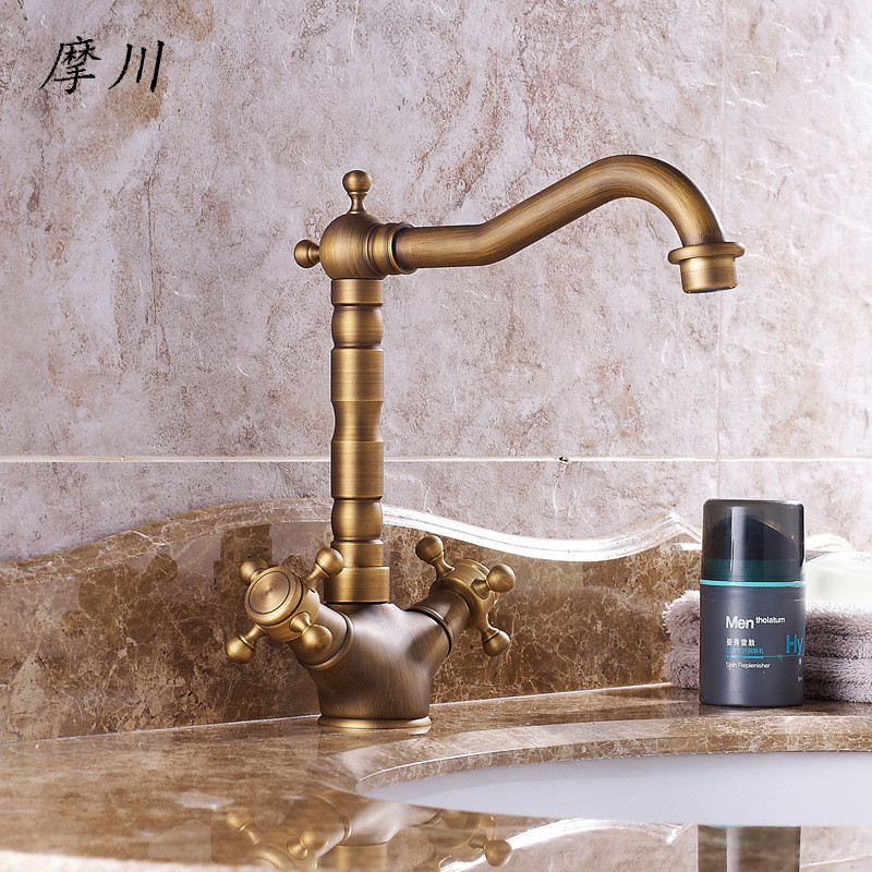 Factory wholesale brass antique faucets, cold and hot water double-handle washbasin faucets, brushed faucets details Picture