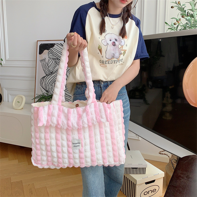 3592 Spring/Summer New pleated bubble large-capacity single-shoulder cloud Bag Korean commuting canvas handbag details Picture