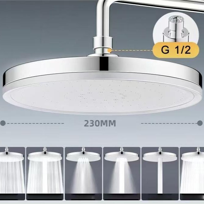 Top-spray shower head, household, pressurized large water volume, bathroom, bathing, rain shower, 9-inch 6-speed showerhead full figure