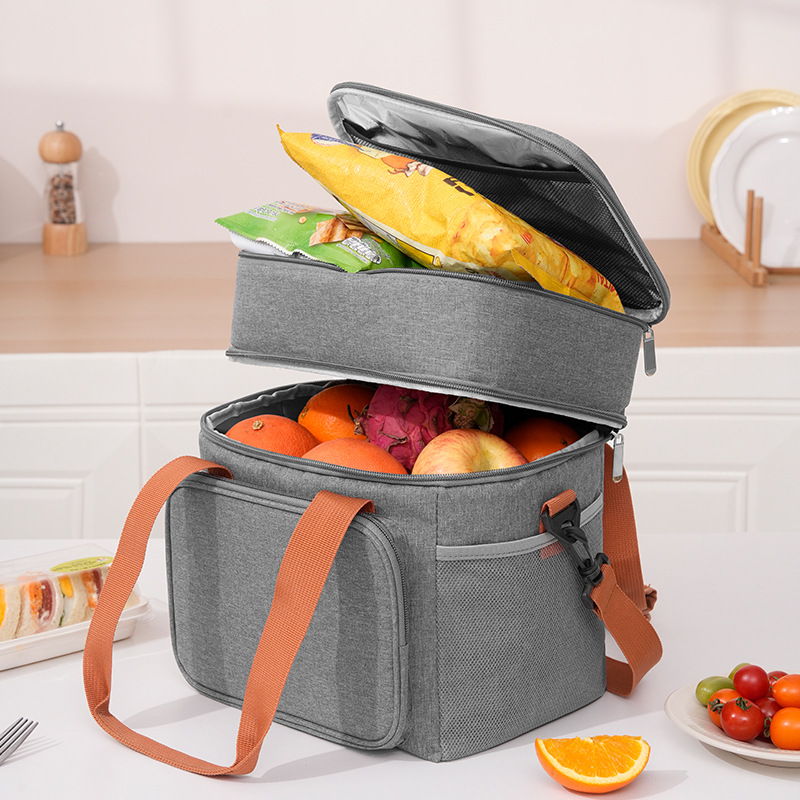 Runhui Cross-border Catering Double-layer insulated lunch box bag, outdoor food delivery insulated box, lunch box handbag, bento insulated bag Specification drawing