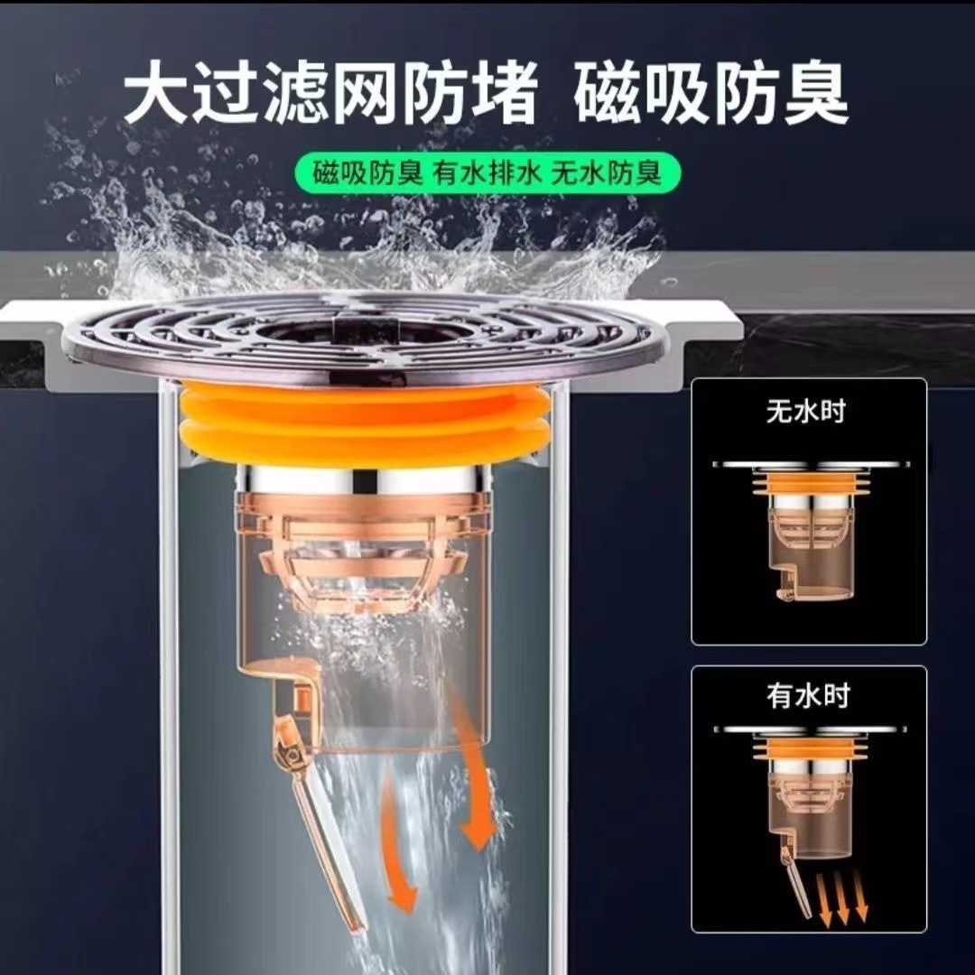 New floor drain anti-odor core, toilet sewer anti-insect and anti-odor backflow wonder, large sealing cover for bathroom and toilet openings Specification drawing