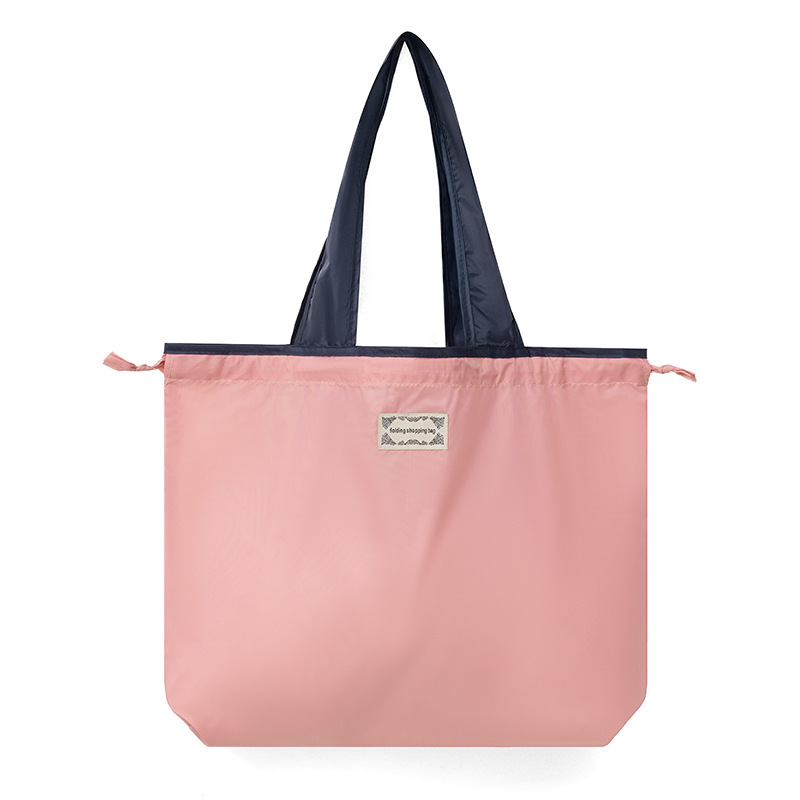Foldable drawstring shopping bag, large waterproof Oxford cloth handbag, portable large-capacity supermarket eco-friendly grocery bag Item Picture