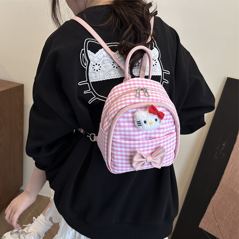 Children's Bag 2025 New Style Cartoon cute checkered mini Backpack, cute girls' street bow schoolbag details Picture