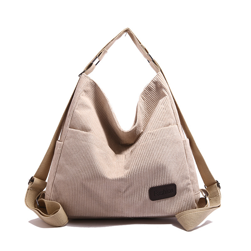 Corduroy canvas bag, women's large-capacity tote bag, 2025 new style, simple and versatile, college student class bag, single-shoulder bag Item Picture