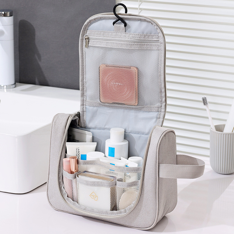 Wabi-sabi style portable hook toiletry bag, travel cosmetics storage bag, makeup bag, large capacity, high-end feel Specification drawing