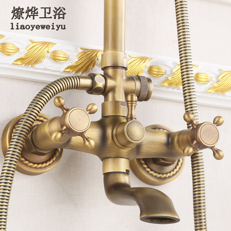 Antique all-copper shower head set, cold and hot European retro 5-way shower head bathroom nozzle set, concealed installation wholesale Specification drawing