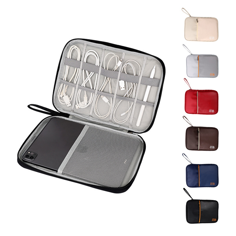 Red Flat Digital Bag, Travel Data Cable Storage bag, Tablet Computer Power bank, data cable storage bag full figure