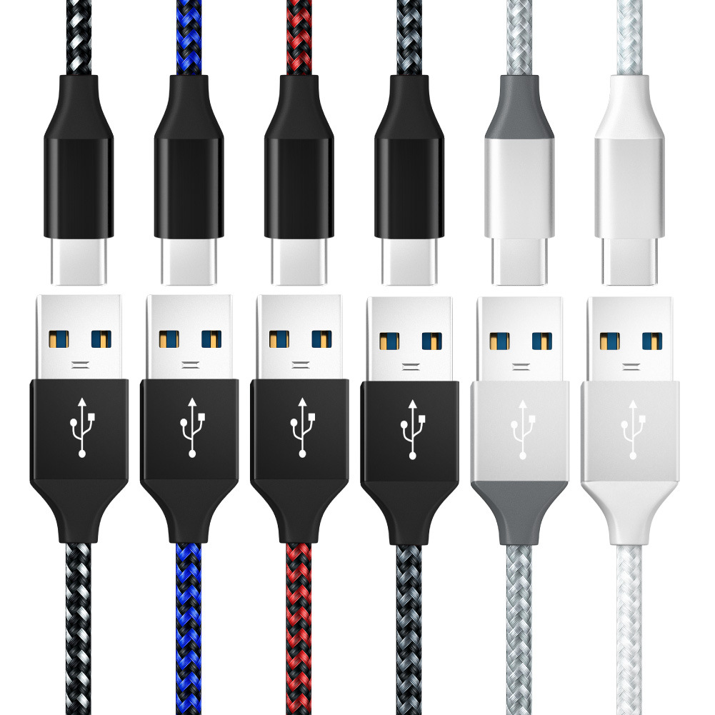 Nylon braided data cable is suitable for fast charging of Apple and Android mobile phones. USB to Micro Type-C charging cable Item Picture