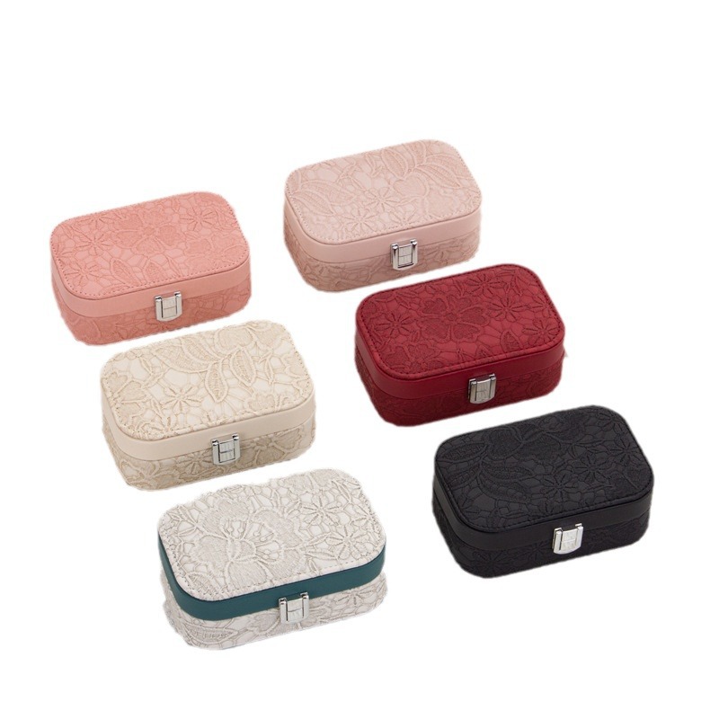 Jewelry box, fashionable European-style earrings, necklace, ring storage box, multi-functional portable accessory box with mirror Item Picture