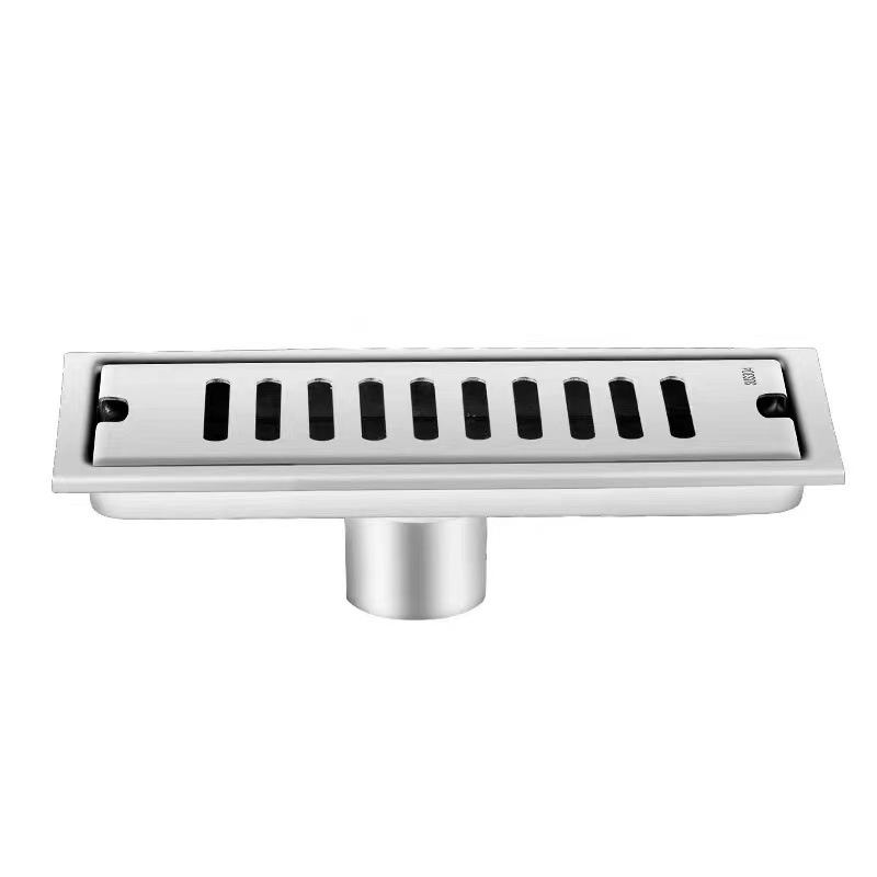 Bathroom 304 stainless steel long strip anti-odor floor drain, shower room thickened large flow rectangular bathroom floor drain Item Picture
