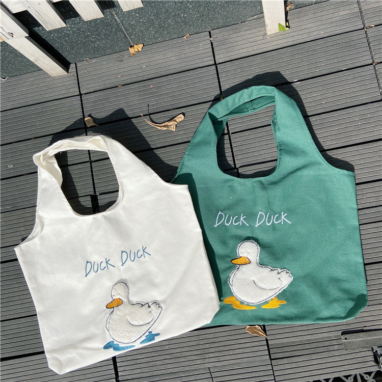 "911292 Cute Duck Japanese Cartoon Tote Bag Student Girls Large Capacity Canvas Bag Single-shoulder Bag Supply. Item Picture