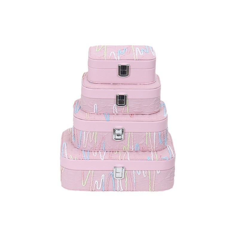 Simple multi-color cream-style jewelry box, portable travel Korean-style pu accessories, rings, necklaces, stud earrings storage box Item Picture